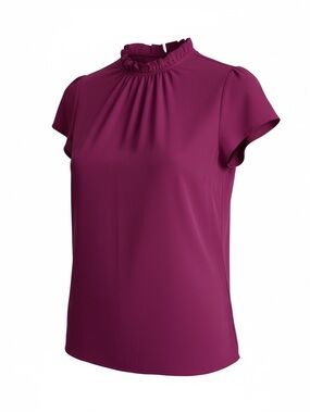 Michael Stars Ruffle Mock-Neck Cap Sleeve Blouse in Berry Plum NWOT
